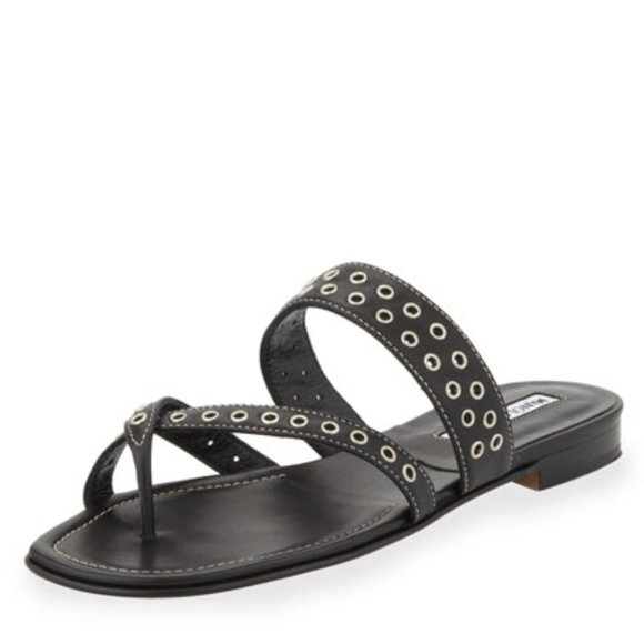 Manolo Blahnik Studded Black Leather Studded SUSA Slides *Runs SUPER Small* - Picture 6 of 6